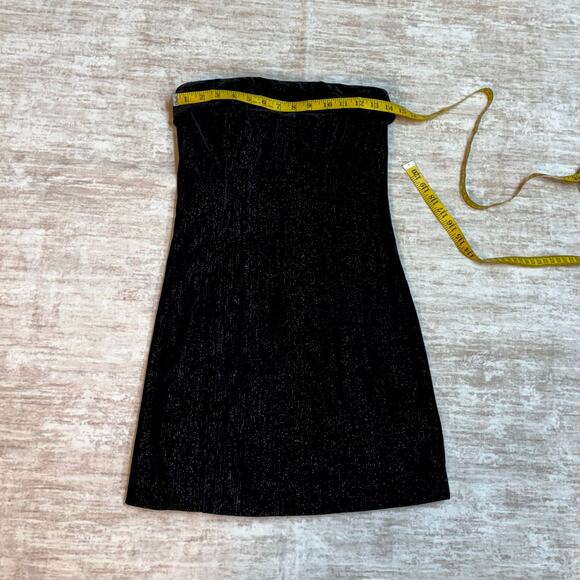 Urban Social Women’s XS Black Silver Metallic Velvet Strapless Midi Dress Retro - Picture 3 of 8